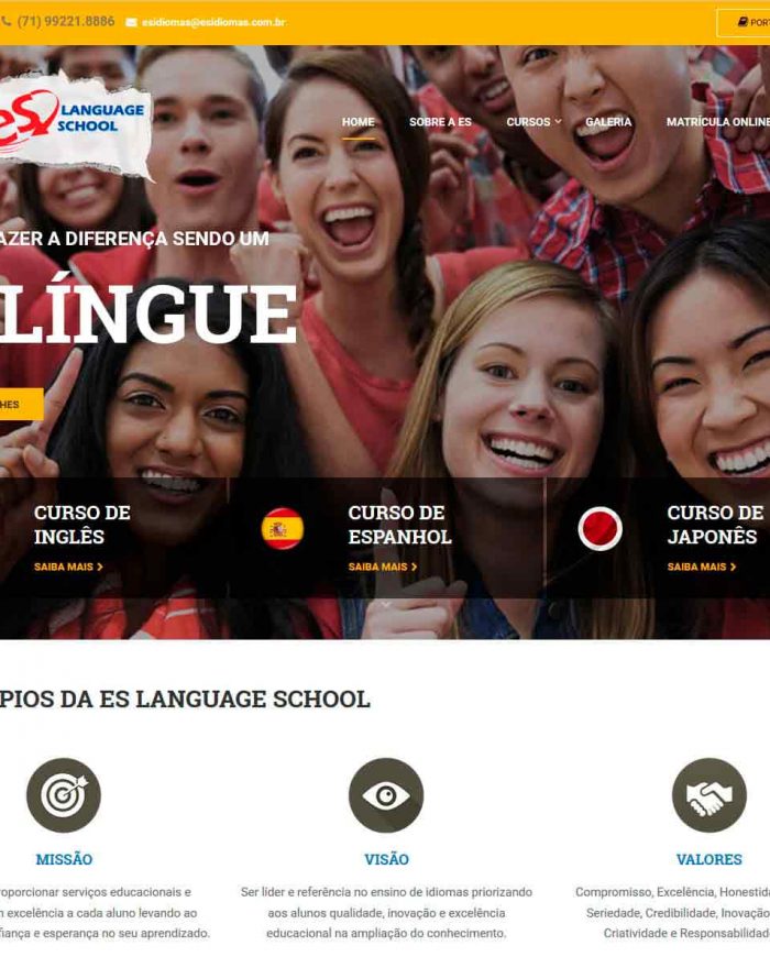 A Escola ES English online é uma escola moderna de idiomas do Brasil, com o objetivo de revolucionar o ensino e o aprendizado nos mais variados idiomas atendendo as necessidades dos alunos.